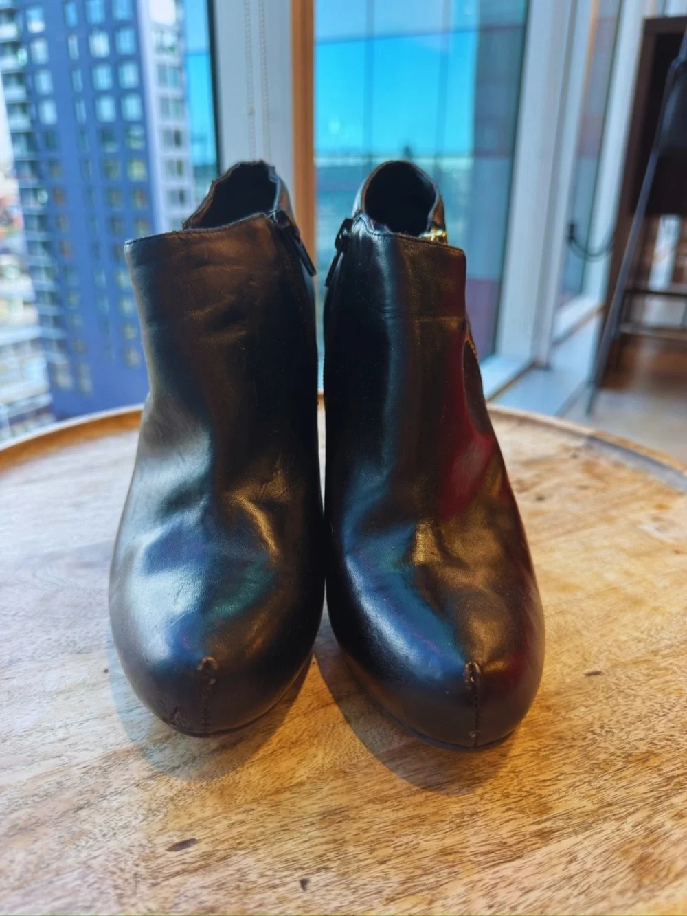 Marc Fisher Black Leather High-Heel Ankle Booties with Side Zip